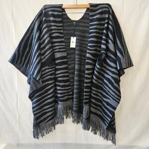 7 For All Mankind Cashmere Wool Zebra Fringe Poncho Gray Black Size OS